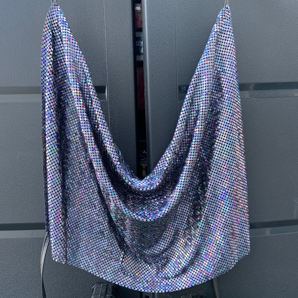 Chain Mail Metal Mesh Gunmetal Blue & Black Halter